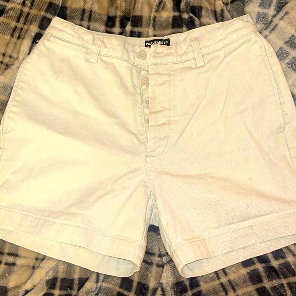 Polo Ralph Lauren Button Fly Bermuda Cut Plain Front Short Kakis Size 10